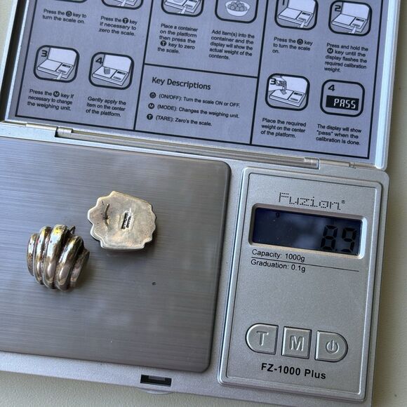 Vintage Mexican Sterling Silver Ribbed Dome Earrings 14K Posts Signed BARRA 8.9g - Picture 8 of 8